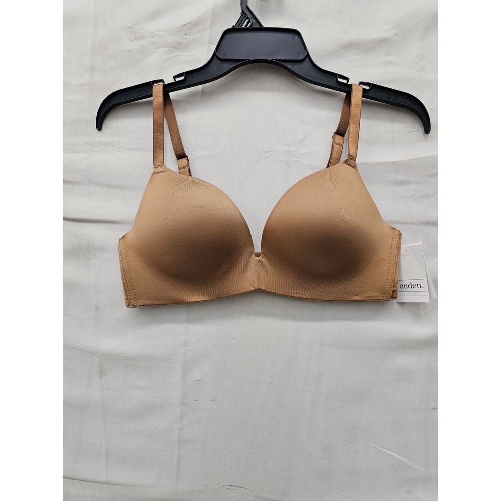 Auden Womens Push Up Wirefree Plunge Bra Brown Seamless Nylon Blend Size 34C